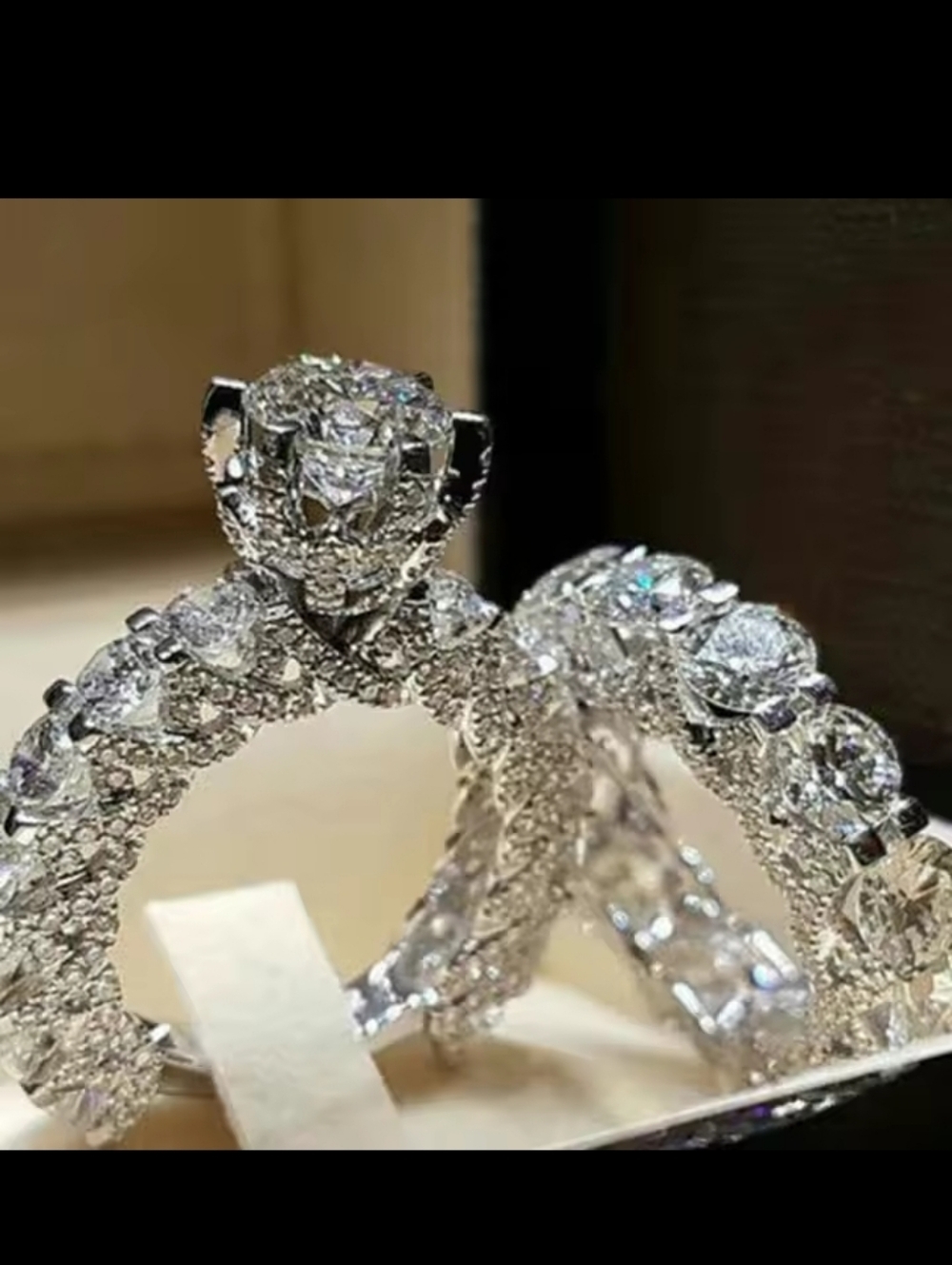 Cubic Zirconia Halo Engagement Ring Set in Silver Tone Size 6